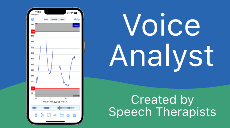 Voice Analyst app showing a graph with the label: “Created by speech therapists”.