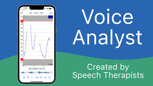 Voice Analyst app showing a graph with the label: “Created by speech therapists”.