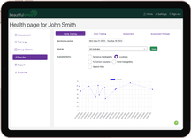 Beautiful Voice health page. Side bar on left and main area with options and a chart of performance.