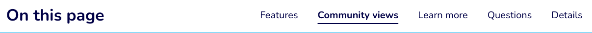 Horizontal navigation that says "On this page" with five subsections including "Community views"