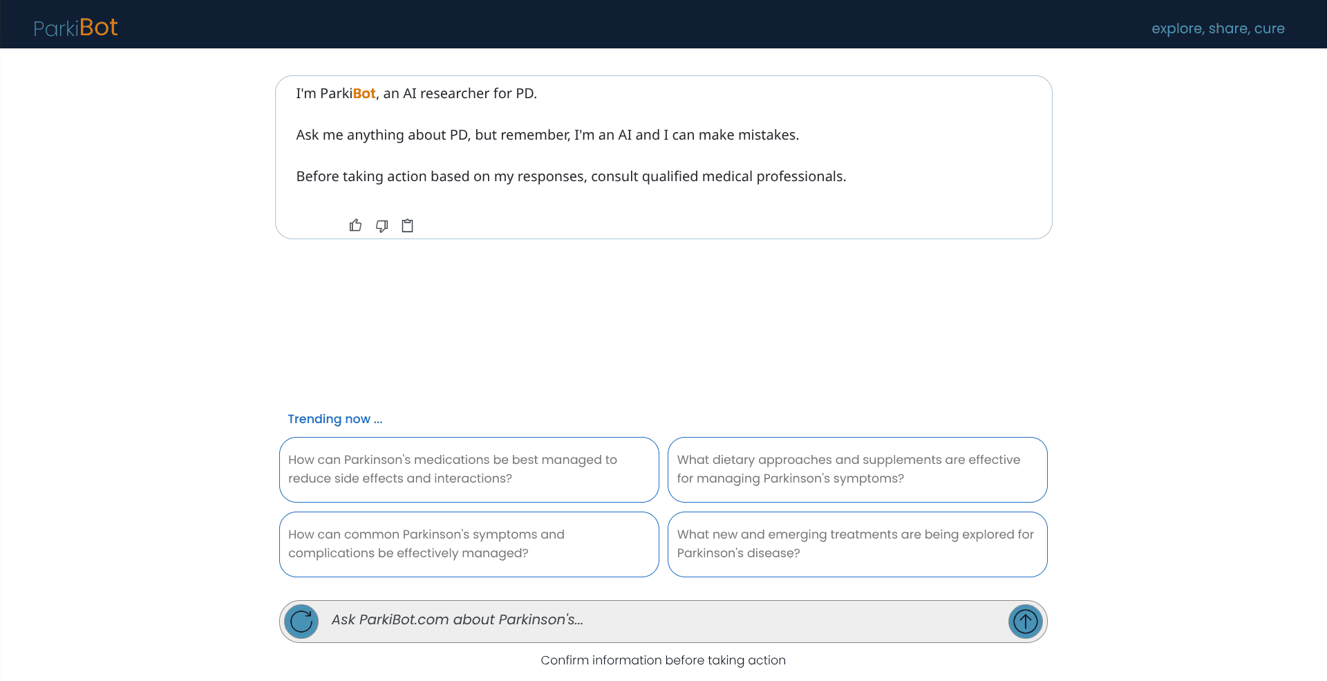A screenshot of the ParkiBot homepage.
